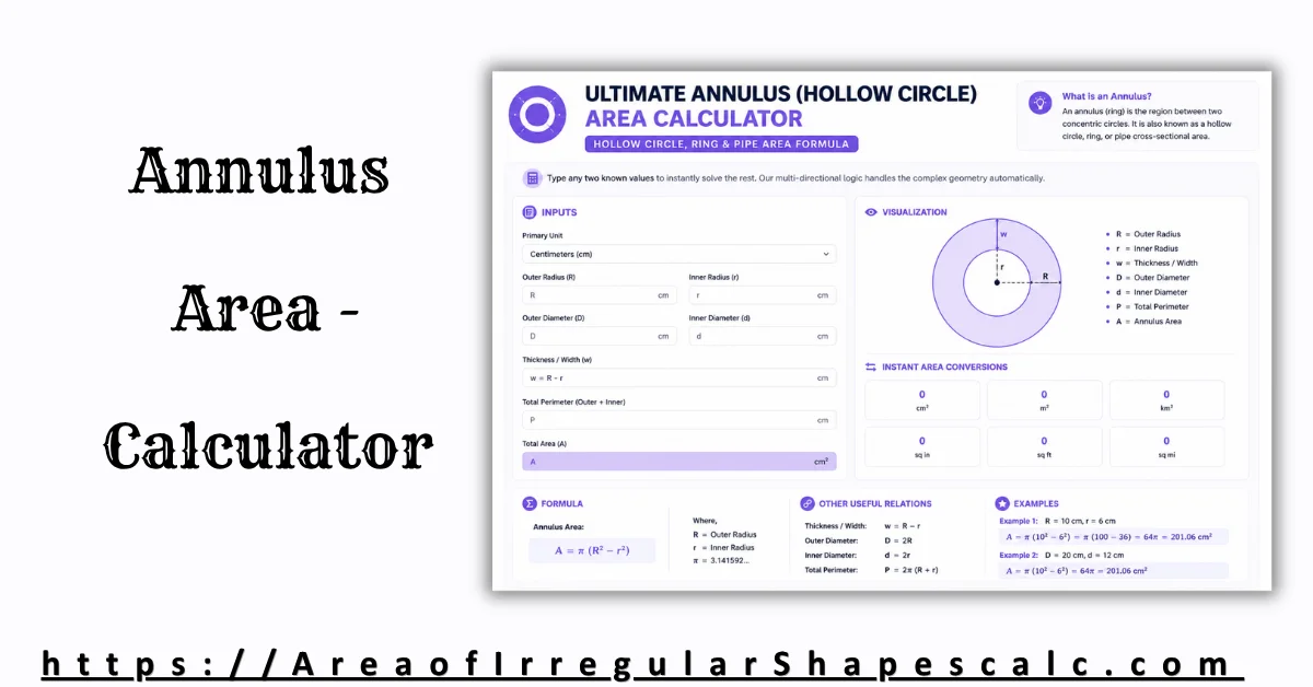 Annulus Area Calculator (Hollow Circle, Ring & Pipe Area Formula)
