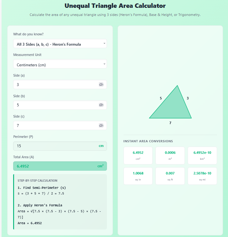 Unequal Triangle Area Calculator